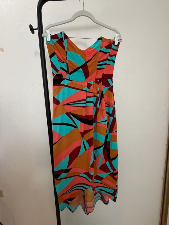Valija Gitana Dresses & Skirts - Strapless Geometric Print Midi Dress in Coral, Teal & Brown